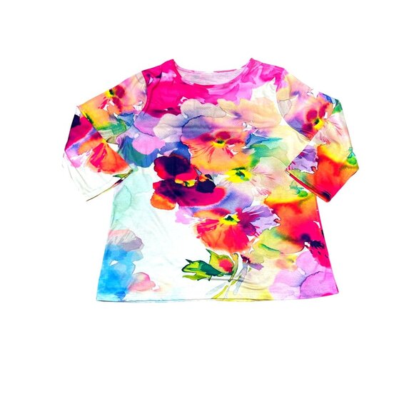 CCC Floral Pullover Watercolor Art Long Sleeve Blouse Classic Fit Size Large - Picture 5 of 6